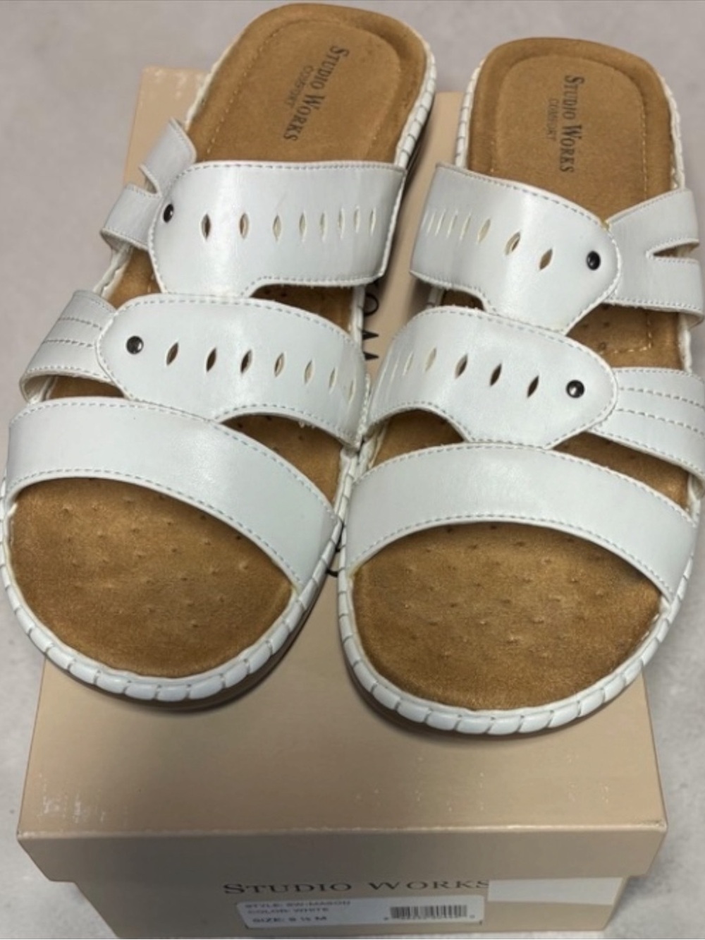 Studio Works Comfort SW-Mason White Slide Sandals Women 9.5 M Wedge Slip On New